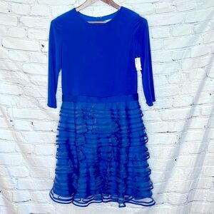 Kathy Hilton Royal Blue Tiered Ribbon Hem Cocktail Dress Size 10